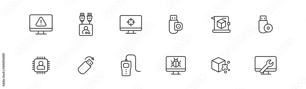 Poster cybersecurity and data protection line icon set. secure technology, network safety icons