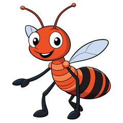 Cartoon Insect Character Smiling Ant with Stripes on a White Background