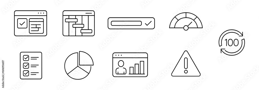 Poster business dashboard linear icon set. charts, progress, analytics, task icons collection