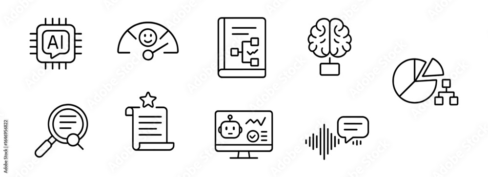Poster technology and ai linear icon set. artificial intelligence, analysis, innovation collection
