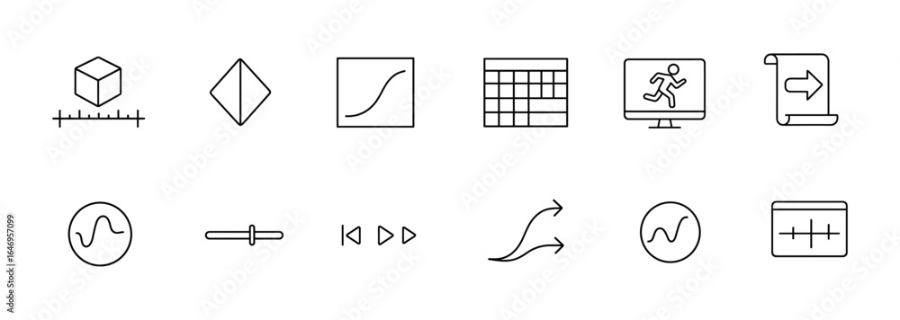 Poster data analysis linear icon set. graphs, charts, trends in outline style visuals