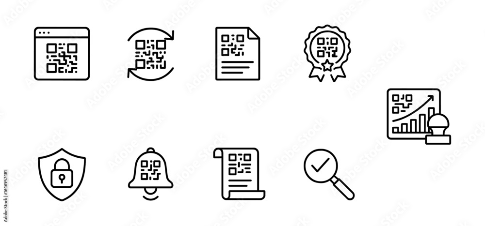 Poster qr code linear icon set. secure, scan, authentication icons in a line style
