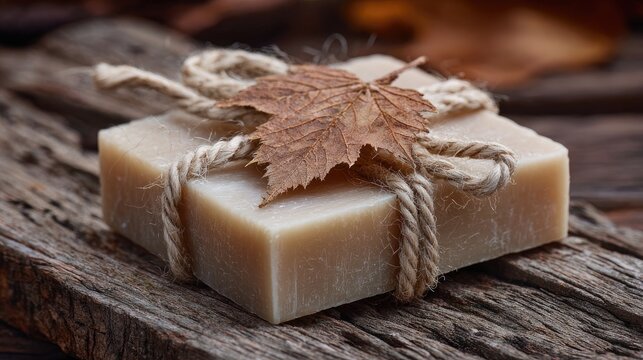 Autumnal soap bar on weathered wood