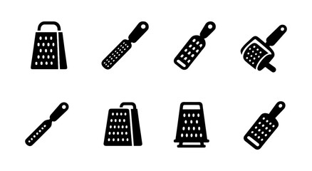 Cooking utensils solid icon set. graters, kitchen tools, culinary equipment collection