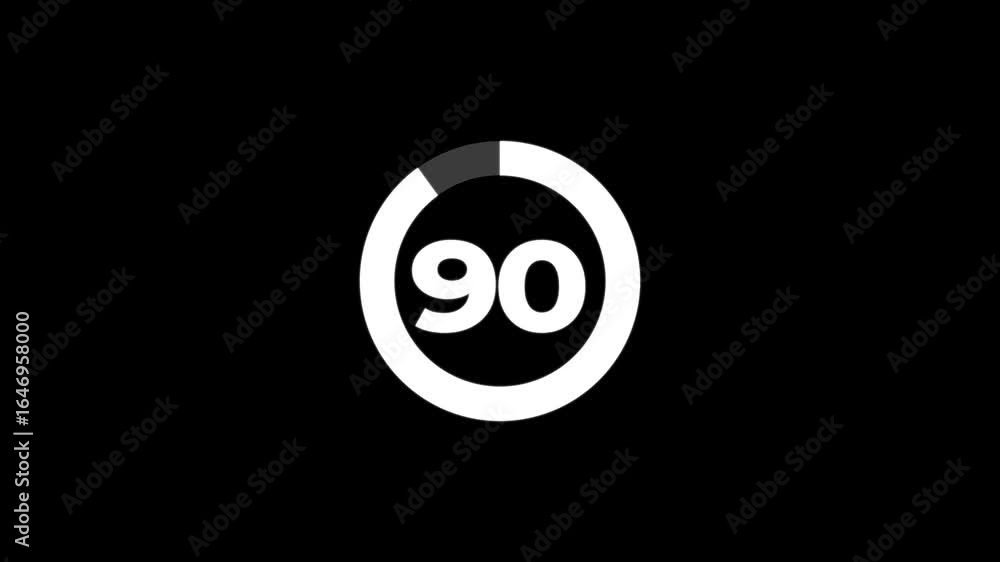 Poster pie chart animated video with 90 percent element black background . statistics business and finance 