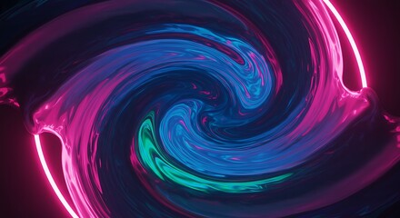 Abstract Swirl of Colors A Vibrant Digital Artwork of Neon Pink, Blue, and Green, a Cosmic Design