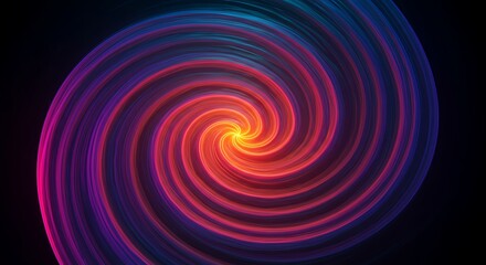 Dynamic Luminous Spiral Abstraction with Gradient Hues of Red, Orange, Purple, and Blue, Creating a Hypnotic Visual Effect
