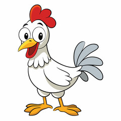 Cartoon Happy Chicken Mascot Character with Big Eyes on White Background