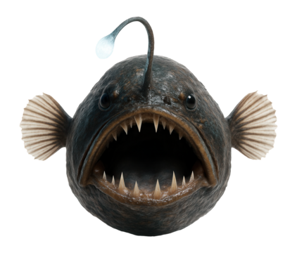 Anglerfish with bioluminescent lure and large mouth