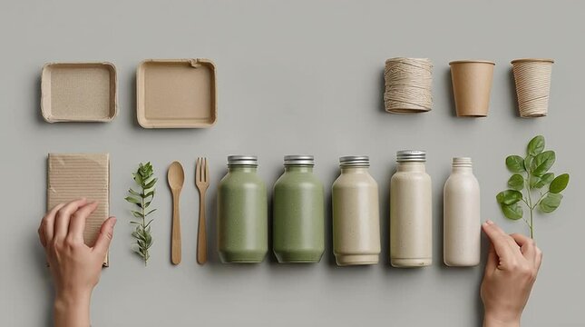 Eco-Friendly Sustainable Packaging and Reusable Tableware &ndash; Zero Waste Lifestyle Concept Flat Lay