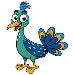 Cheerful Cartoon Bird With Feather Tuft Smiling on White Background