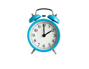 Blue Alarm Clock Mid-Air with Floating Hands, Transparent Background