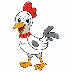 Cheerful Cartoon Chicken Standing Upright Isolated on White Background