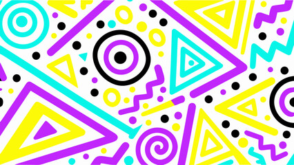 Colorful geometric pattern with triangles circles and lines in a retro style design background