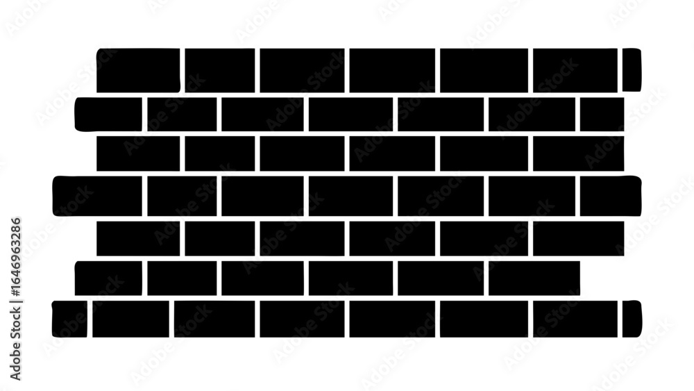 Poster illustration of a black brick wall pattern with staggered rows and rectangular brick shapes design e
