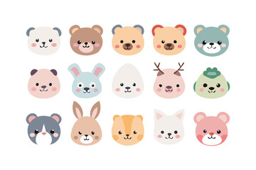 Cute animal faces vector illustration featuring bear panda rabbit and other adorable animal characters