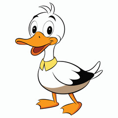 Cartoon Duck with Orange Beak and Feet Standing Isolated on White Background