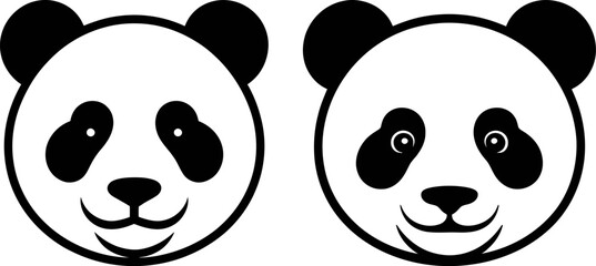 Obraz premium Two adorable panda bear faces, one with simple black eyes and the other with detailed pupils, create a charming graphic.