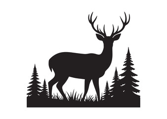 Deer in the wilderness silhouette vector illustration