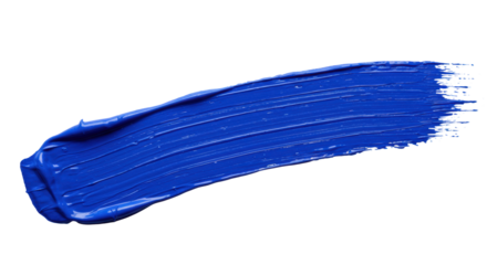 A bold, textured, wet royal blue paint brushstroke sweeps across a pristine transparent background with copy space, capturing fluid motion. Concept of innovative impact