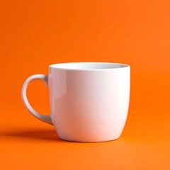 White mug on a vibrant orange background