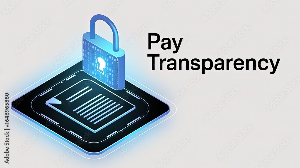 Poster pay transparency and security: a secure padlock symbolizing transparency and the protection of sensi