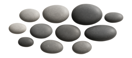 Smooth pebbles in varying shades of gray with rounded edges