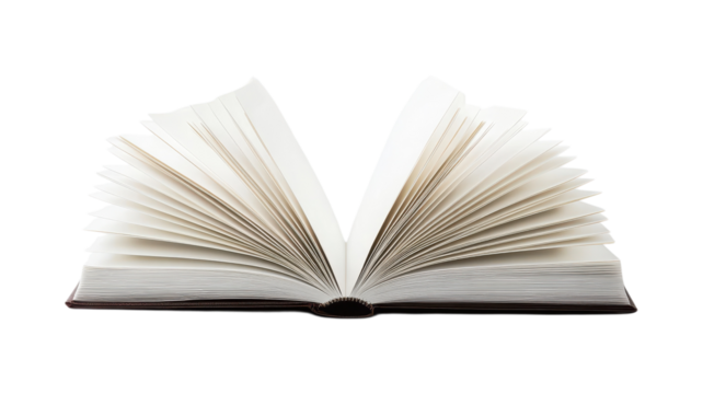 An open book displays its pages fanned out, inviting creativity with blank spaces for writing or drawing