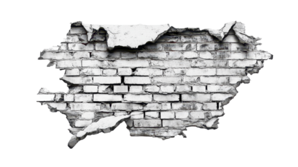 White brick wall with cracked paint reveals a sense of urban decay and weathered texture evoking loneliness and neglect