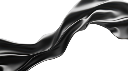 Black material features smooth curves and texture on a white backdrop, highlighting elegance and simplicity