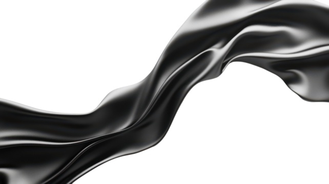 Black material features smooth curves and texture on a white backdrop, highlighting elegance and simplicity