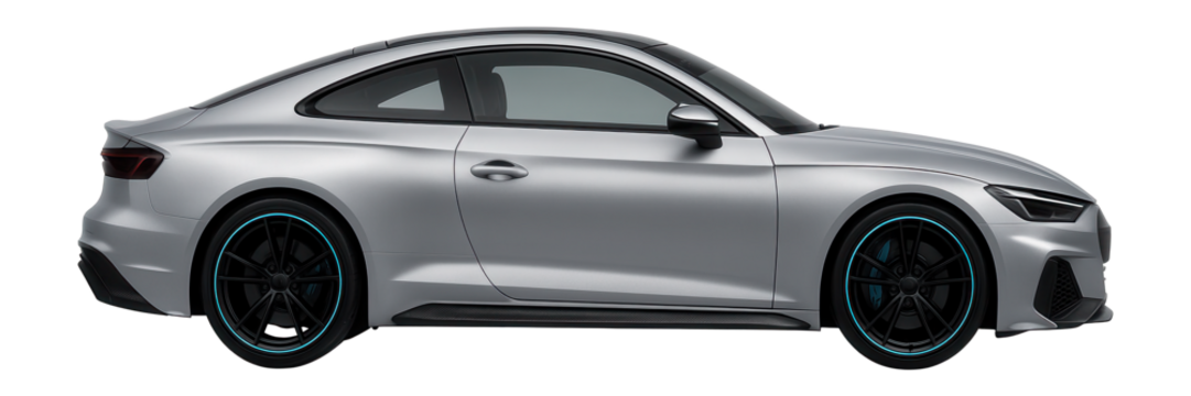 Compact performance coupe with a wide stance and aerodynamic body kit