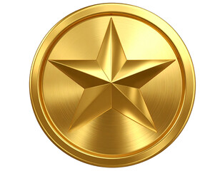 Close-Up of Circular Gold Object with Star in Center, Isolated on Transparent Background
