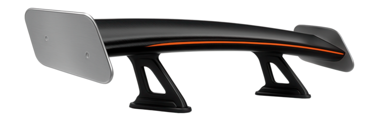 Widebody rear spoiler with extended coverage and aggressive stance