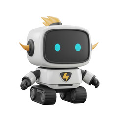 Fototapeta premium Cartoon Robot With Yellow Electric Symbol Standing On The transparent Background