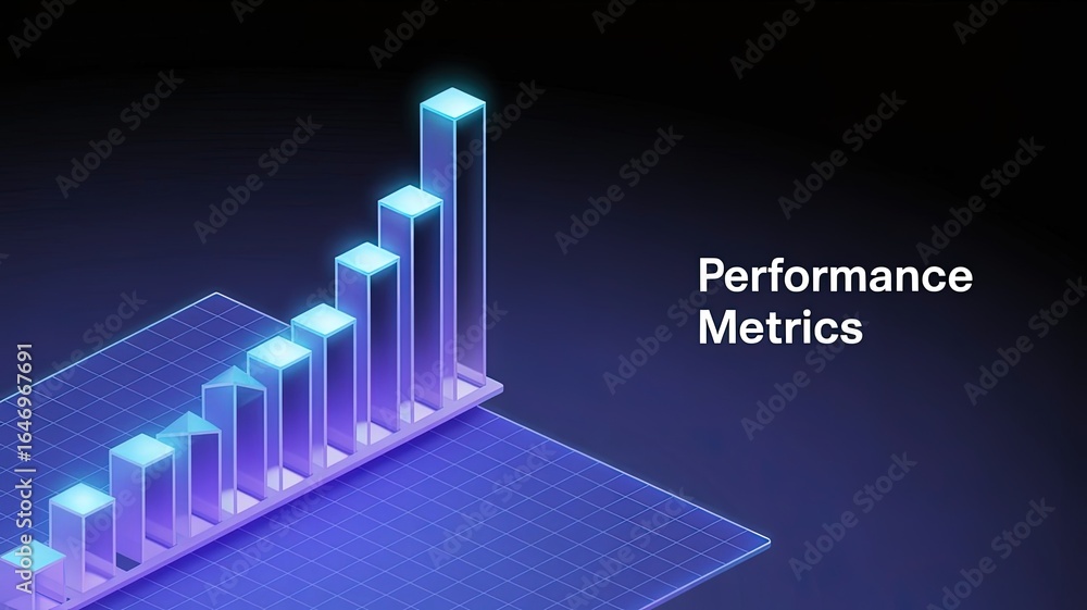 Poster ascending metrics: a glowing graph showcases growth in performance metrics, symbolizing upward progr