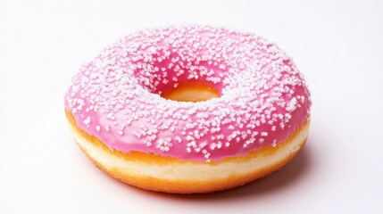 Sweet pink donut on white background