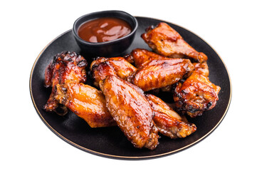 Deliciously sticky teriyakis sauce chicken wings, bursting with flavor, perfect for sharing at festive occasions or family dinners. isolated on white background. top view