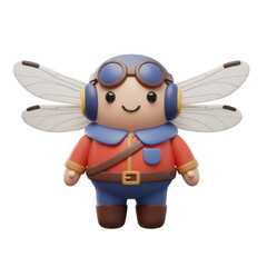 Cartoon Character Aviator With Wings Standing On Transparent Background And Smiling