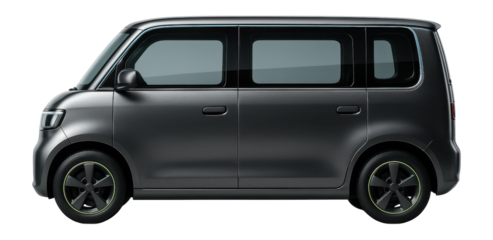 Electric microvan with compact dimensions and sculpted body lines