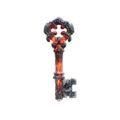 Obraz premium Fiery Stone Key A 3D Render of an Ornate, Glowing Key