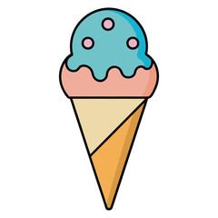 Cute Ice Cream Cone with Blue Scoop on White Background Design
