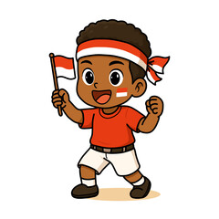 Cute Hand drawn Little Boy Celebrating Indonesian Independence Day Illustration Graphic