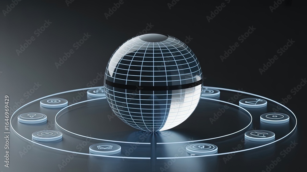 Poster global network: a visually stunning illustration showcasing a digital sphere symbolizing global inte