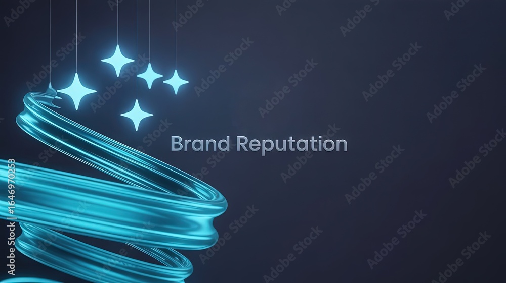 Poster brand reputation visualization: an elegant and conceptual design with glowing stars and a dynamic sw