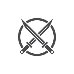 Crossed Swords Gray Scale Design, Crossed Daggers Circle Frame, White Background