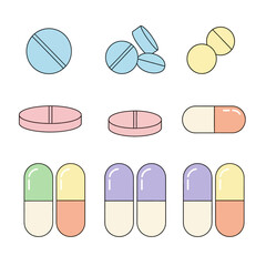 Set of Colorful Medical Pills and Capsules