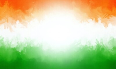 Fototapeta premium Abstract Tricolor Gradient Background in Saffron, White, and Green Resembling India's Flag with Paint Stroke Texture