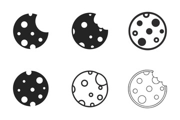 Bitten Round Chocolate Chip Cookie Icon Set Isolated on White Background