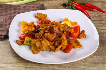 Asian cuisine - roasted crocodile meat